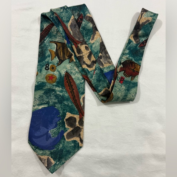 Other - Vintage Fish Print Silk Tie Ocean Fishing Angler Novelty Mens Necktie USA